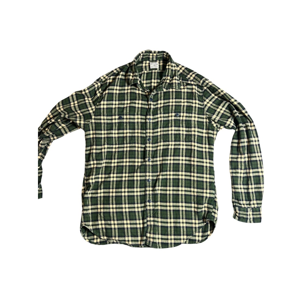 J Crew Men's Plaid Flannel Shirt Long Sleeve Button Down Green Cream Navy‎ Large